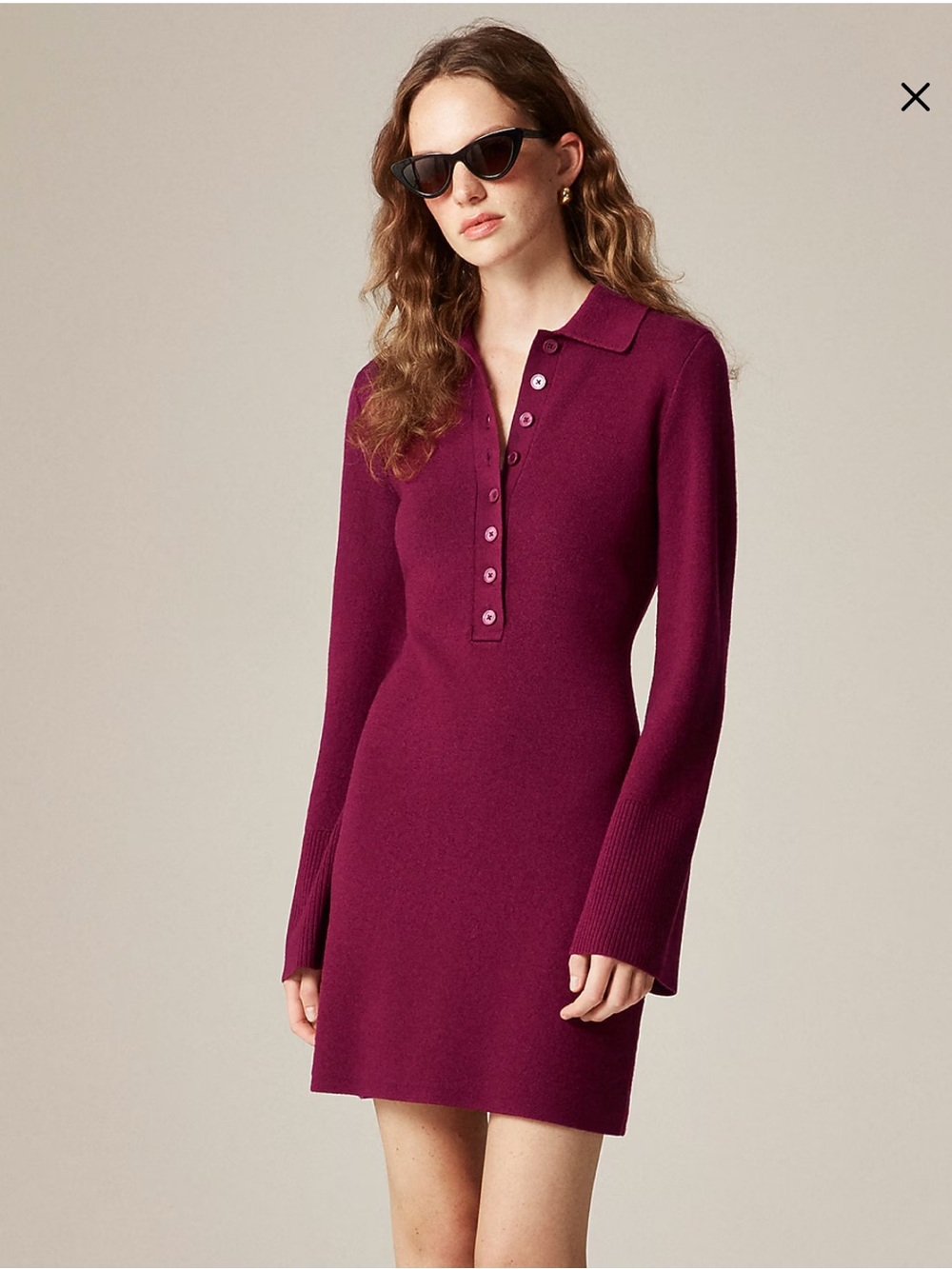 NWT J. Crew Bell-sleeve mini sweater-dress in merino wool Vivid Mulberry L